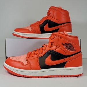 Nike Air Jordan 1 Mid SE Orange Black Shoes DM3381-600 Womens Size 7 Sneakers